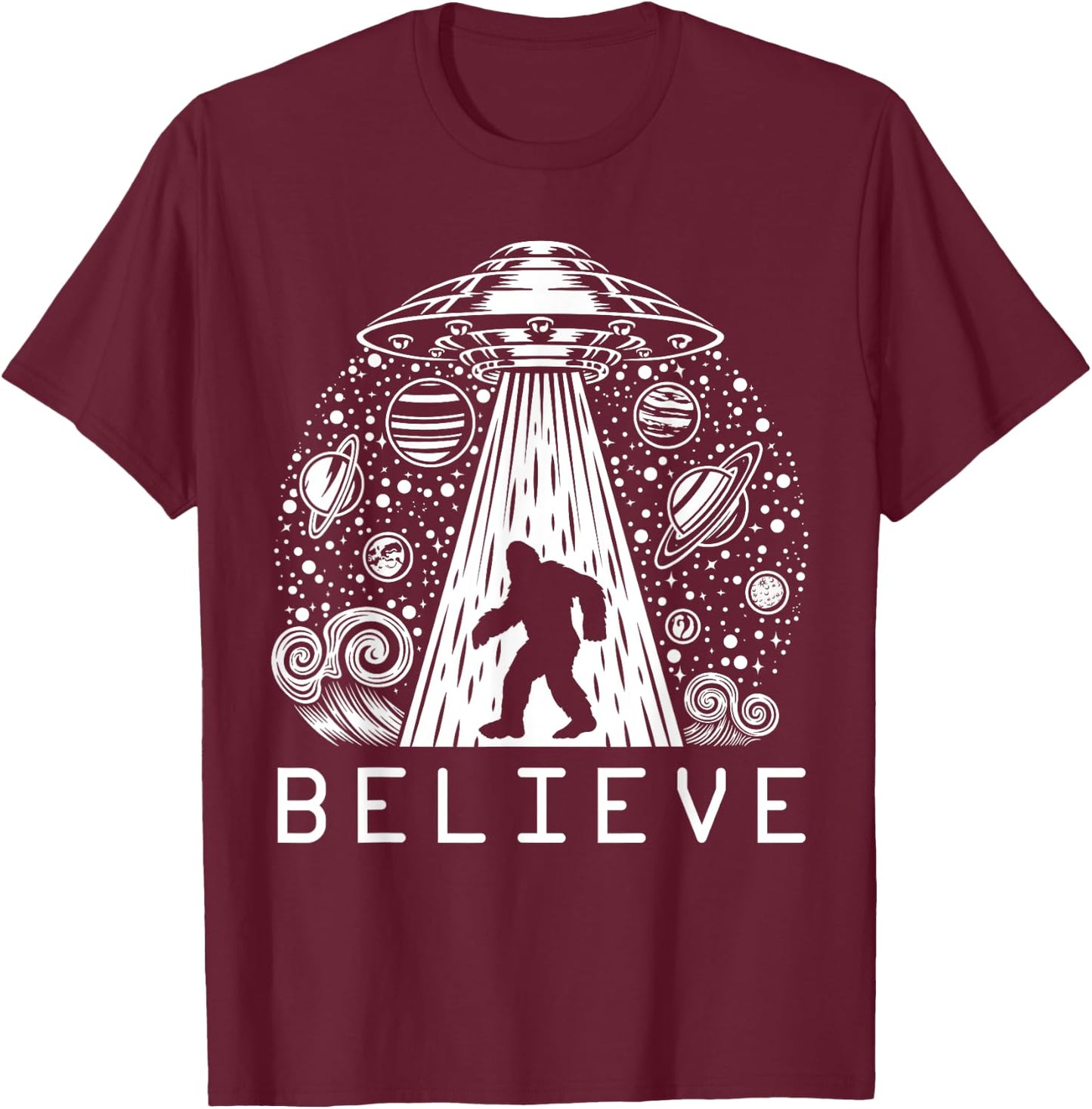 Bigfoot UFO Conspiracy Theory - Alien Physics T-Shirt - T-Shirt | Maroon