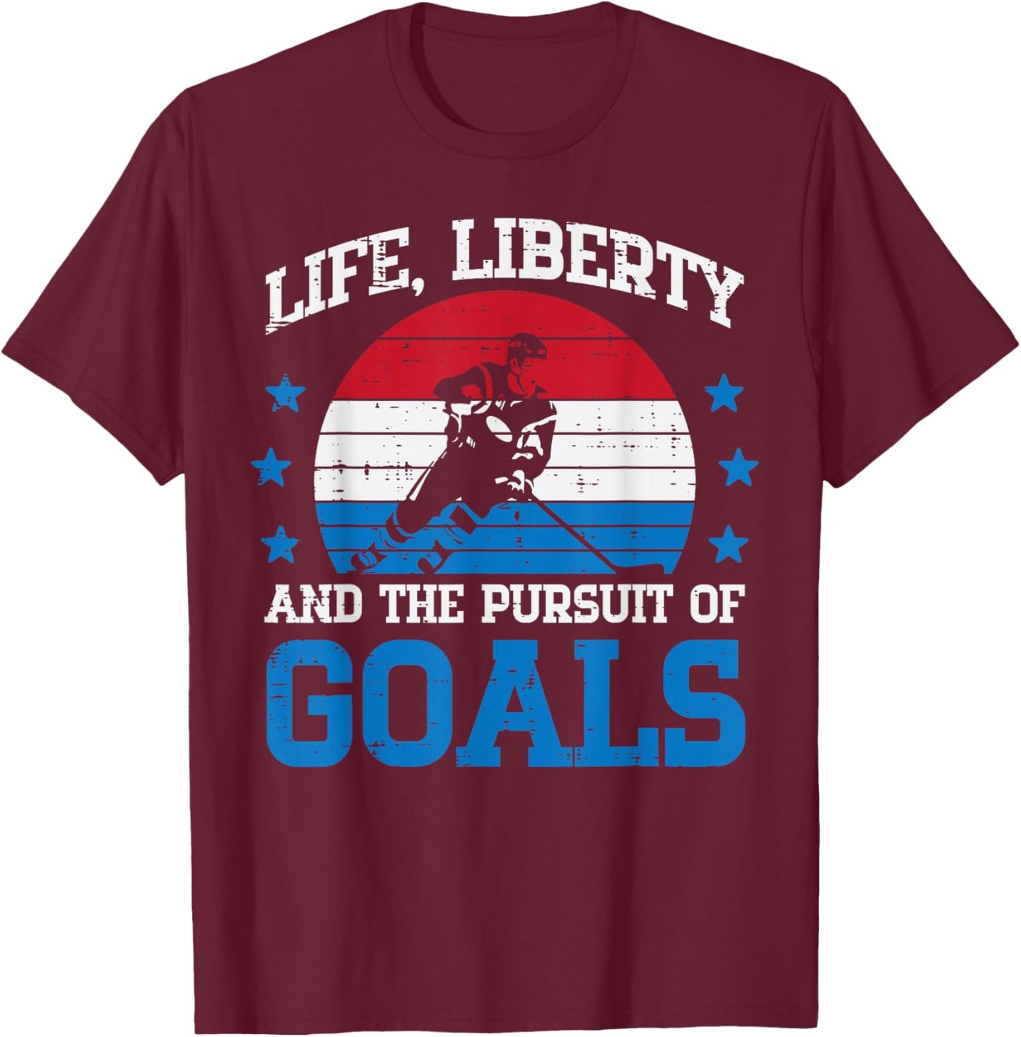 4th July Ice Hockey Life Liberty Goals Patriot Men Boys Kids T-Shirt - T-Shirt | Maroon
