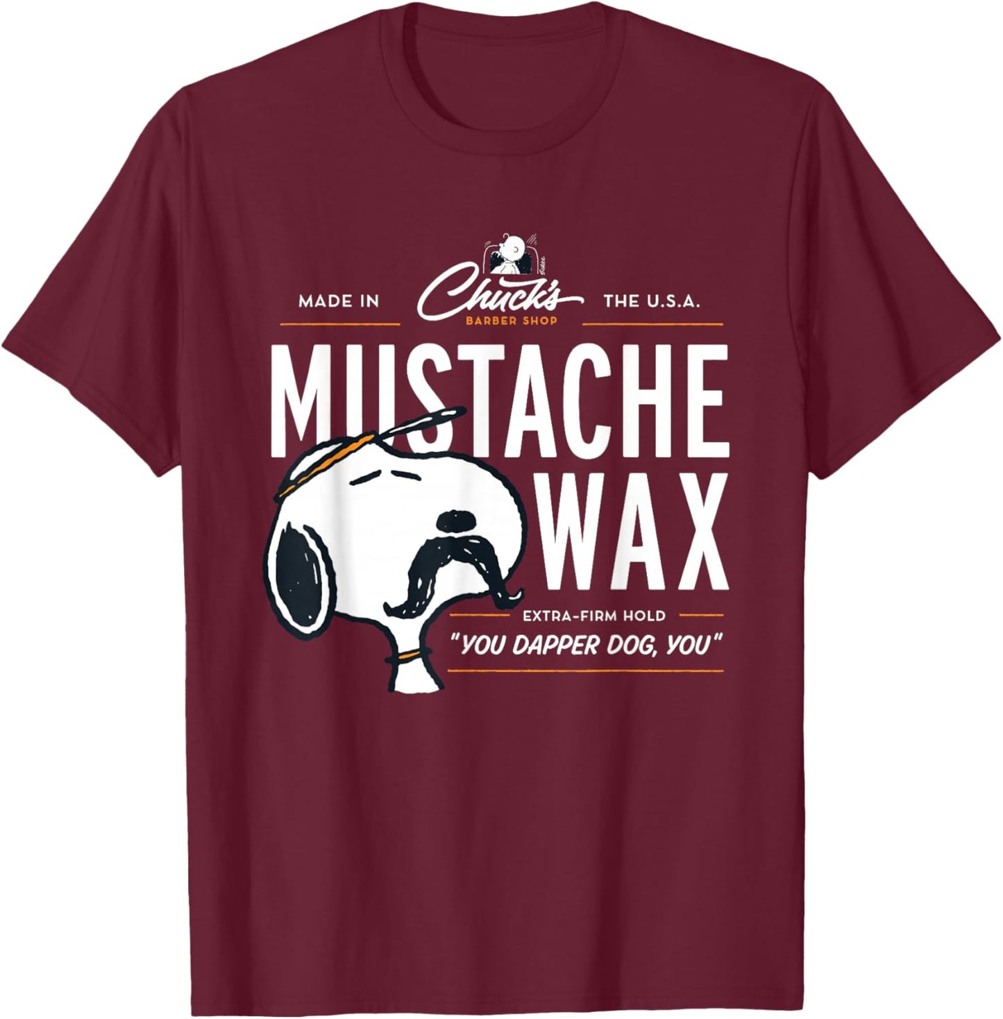 Peanuts Snoopy Mustache Wax T-Shirt - T-Shirt | Maroon