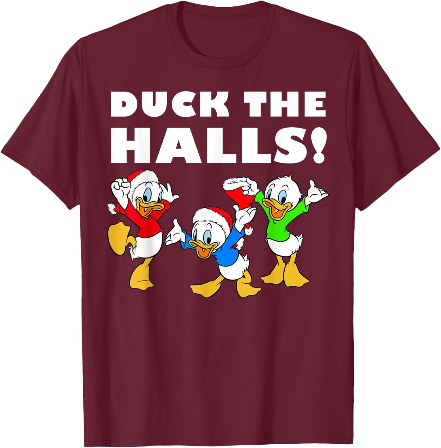 Disney Huey Dewey and Louie Duck The Halls Christmas T-Shirt - T-Shirt | Maroon