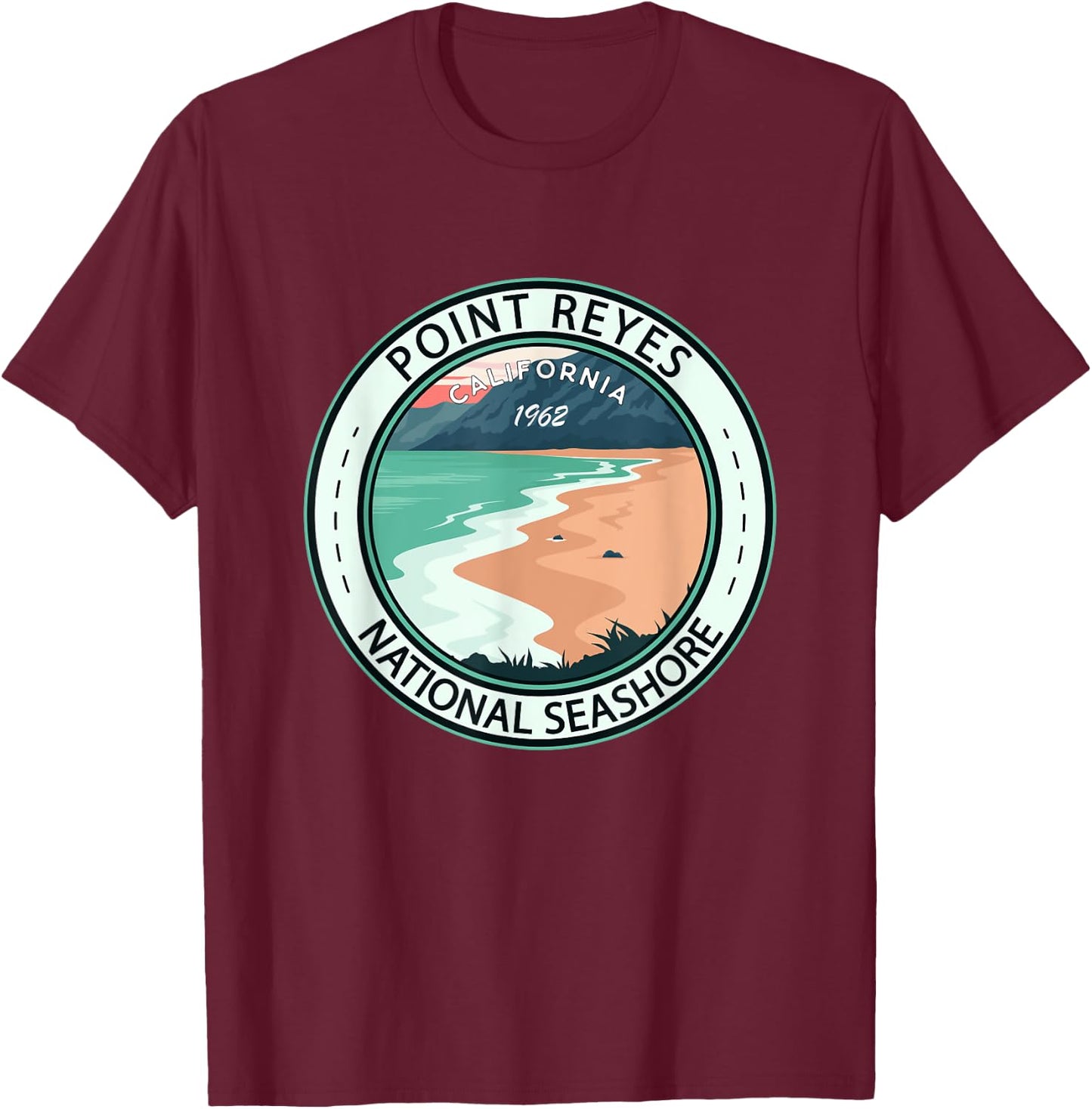 Point Reyes National Seashore California Badge Vintage T-Shirt - T-Shirt | Maroon