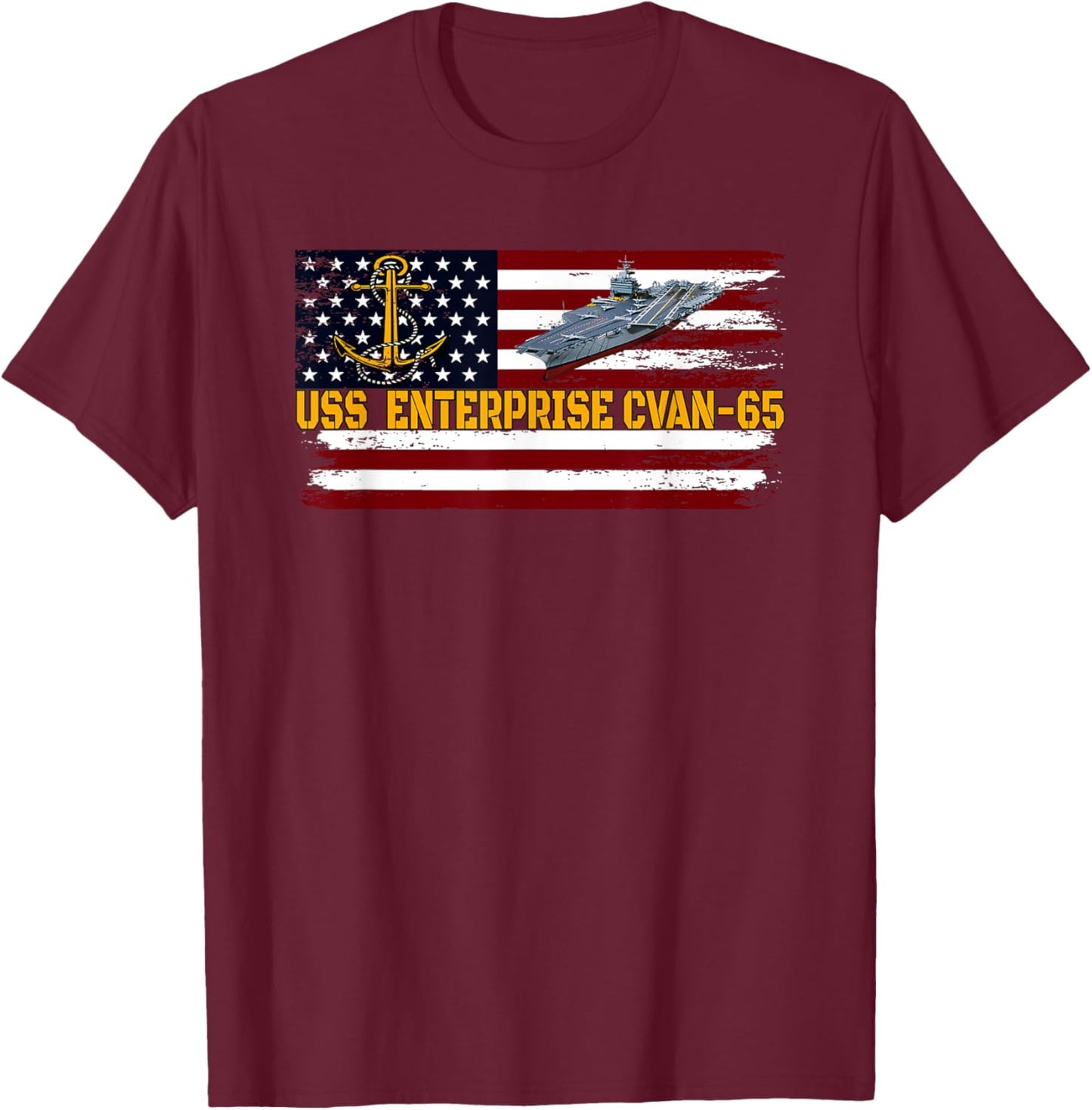 Aircraft Carrier USS Enterprise CVAN-65 Veterans Day Fathers T-Shirt - T-Shirt | Maroon