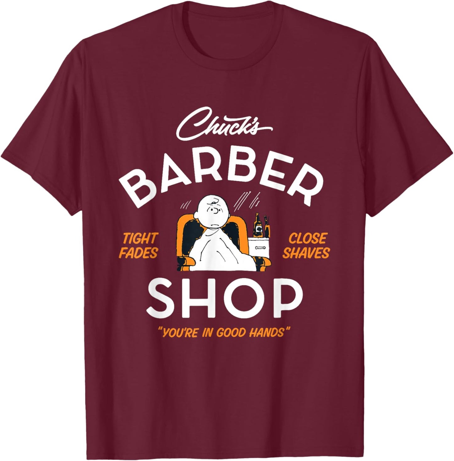 Peanuts Charlie Brown Chucks Barber Shop T-Shirt - T-Shirt | Maroon