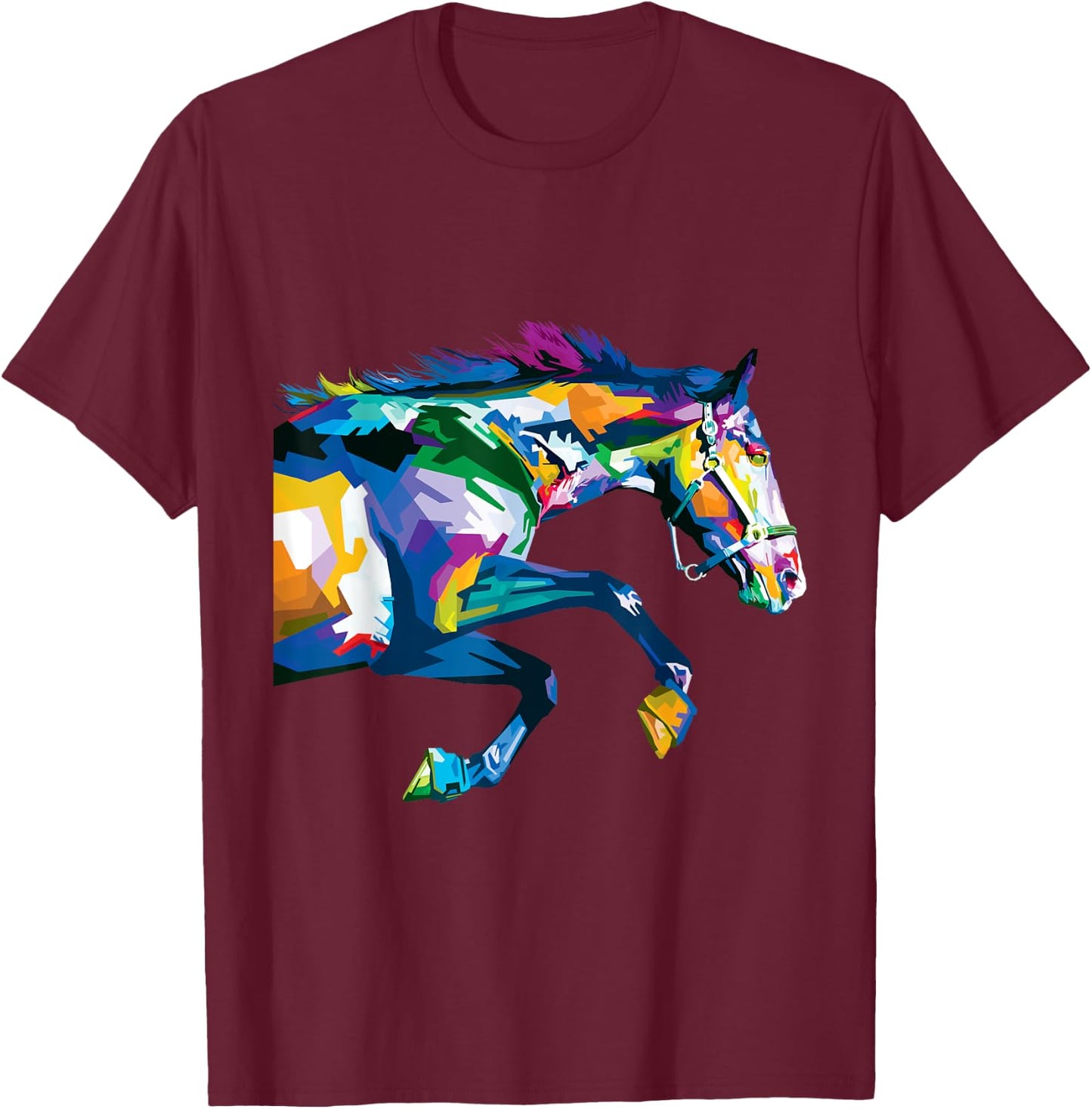 Colourful Horse Cute Geometric Horses Pop Art Style Gift T-Shirt - T-Shirt | Maroon