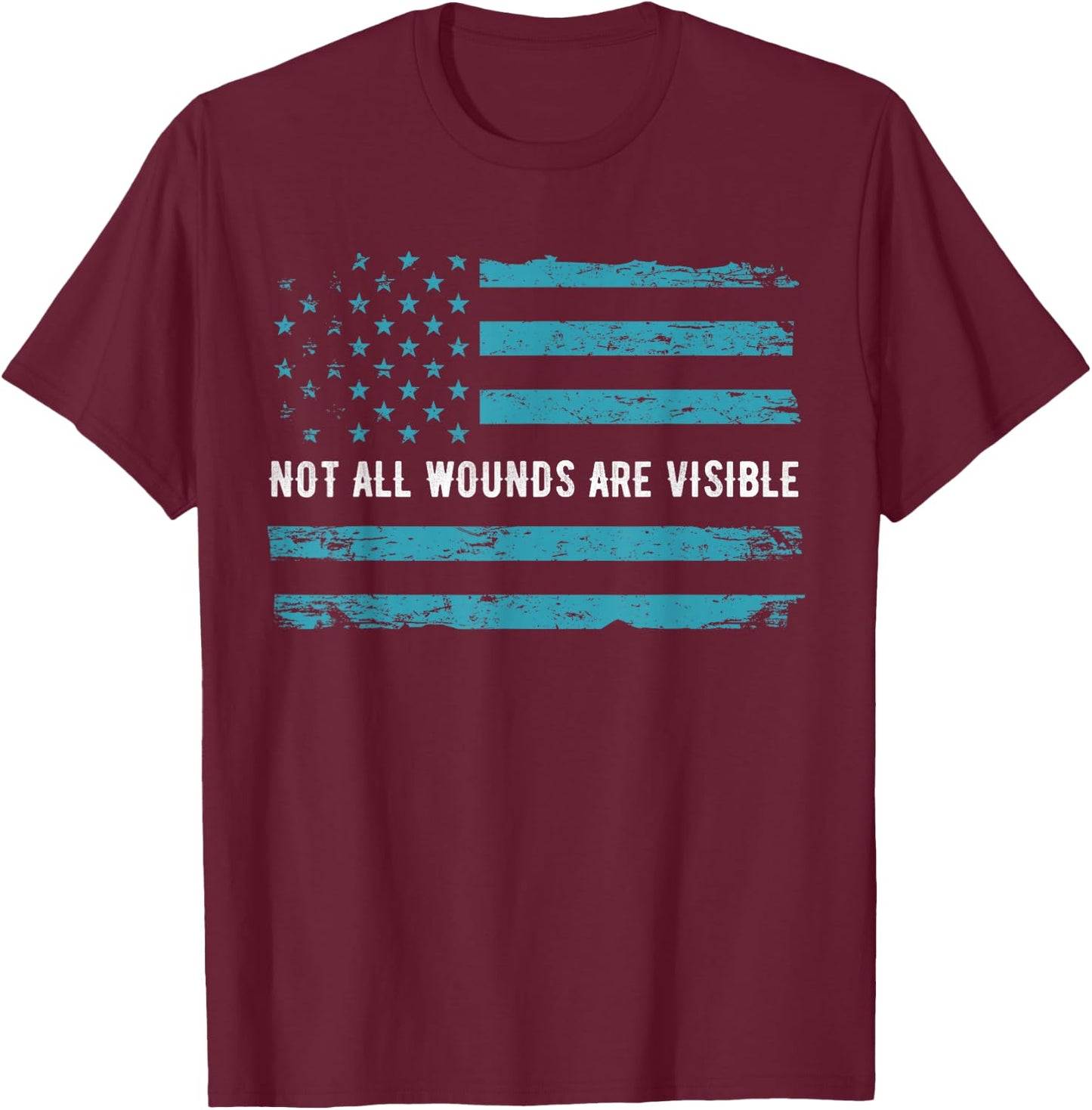 PTSD Awareness US Flag in Teal Color T Shirt Warrior Gift T-Shirt - T-Shirt | Maroon
