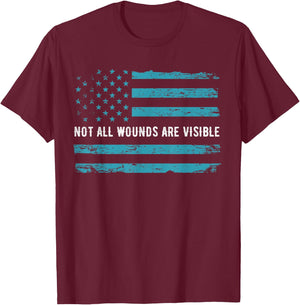 PTSD Awareness US Flag in Teal Color T Shirt Warrior Gift T-Shirt - T-Shirt | Maroon
