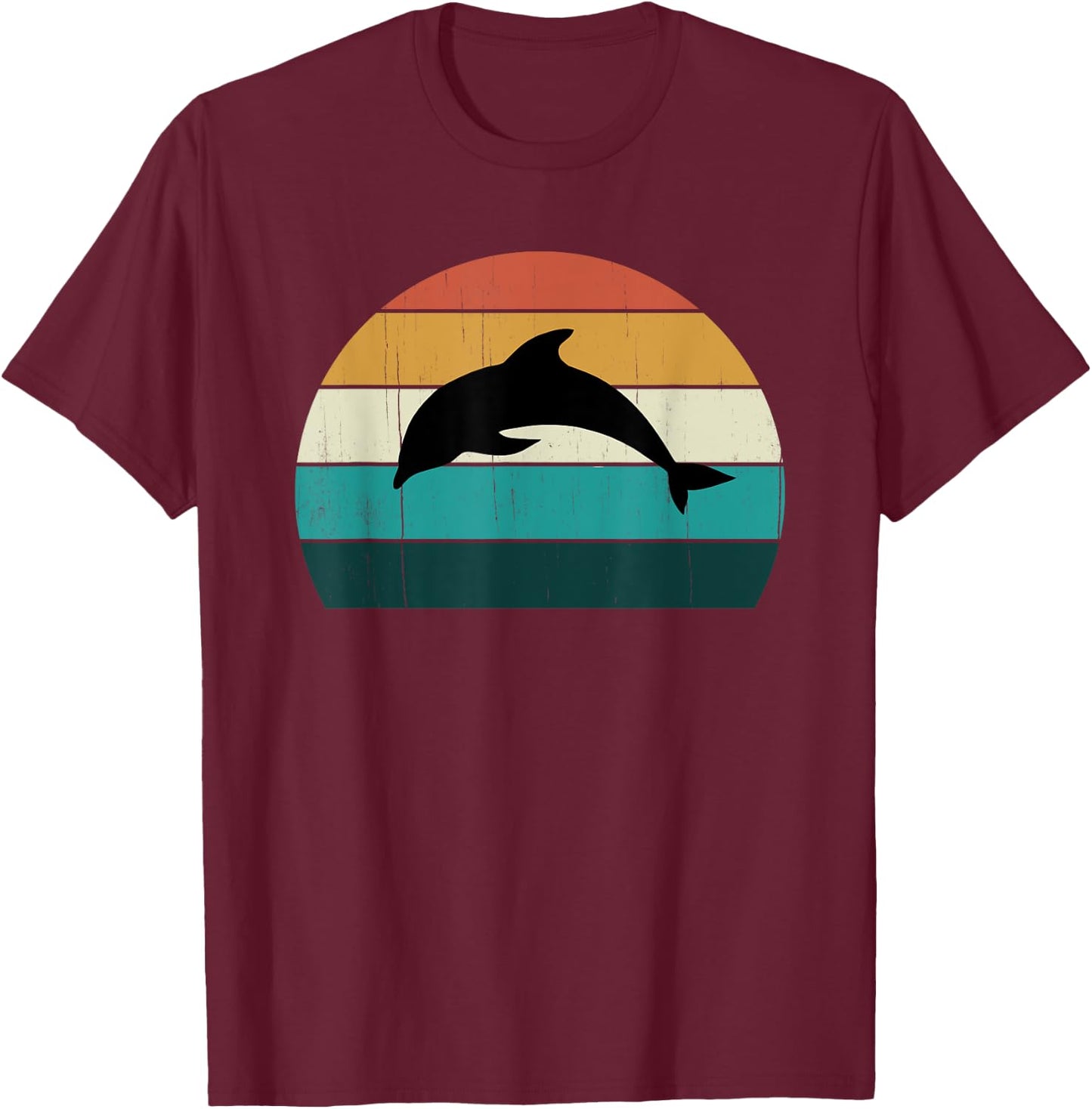 Retro Dolphin - Cool Sunset Aquatic Mammals Lovers Sea Gift T-Shirt - T-Shirt | Maroon
