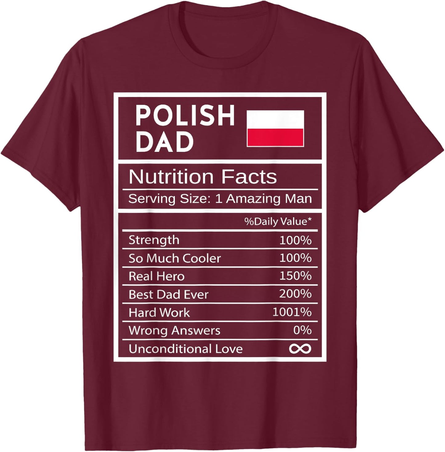 Polish Dad Nutrition Facts National Pride Gift Dad T-Shirt - T-Shirt | Maroon