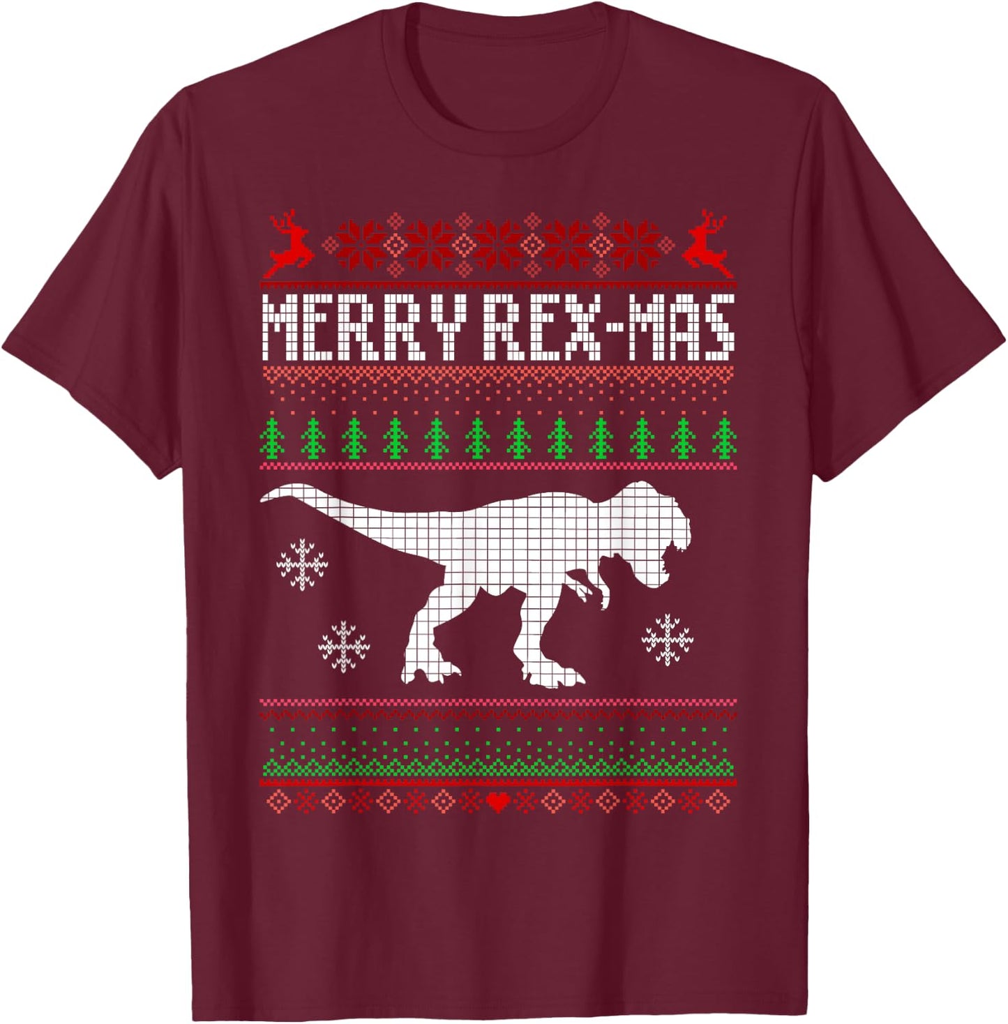 Merry Rex-Mas T-Rex Dinosaur Santa Christmas Ugly Sweater T-Shirt - T-Shirt | Maroon
