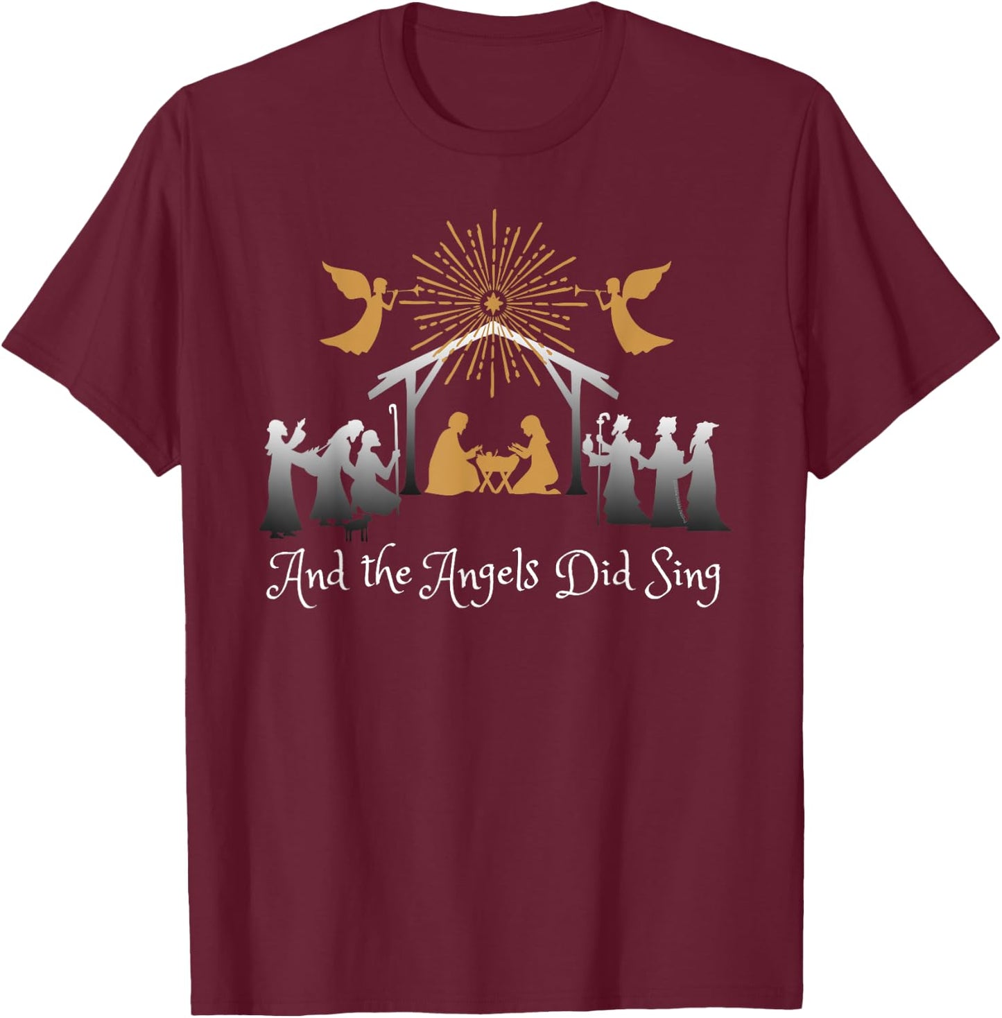 Dibble Dabble Designs Holidays Christian Nativity - And the Angels Did Sing -Adults Kids Black Short Sleeve T-Shirt - T-Shirt | Maroon