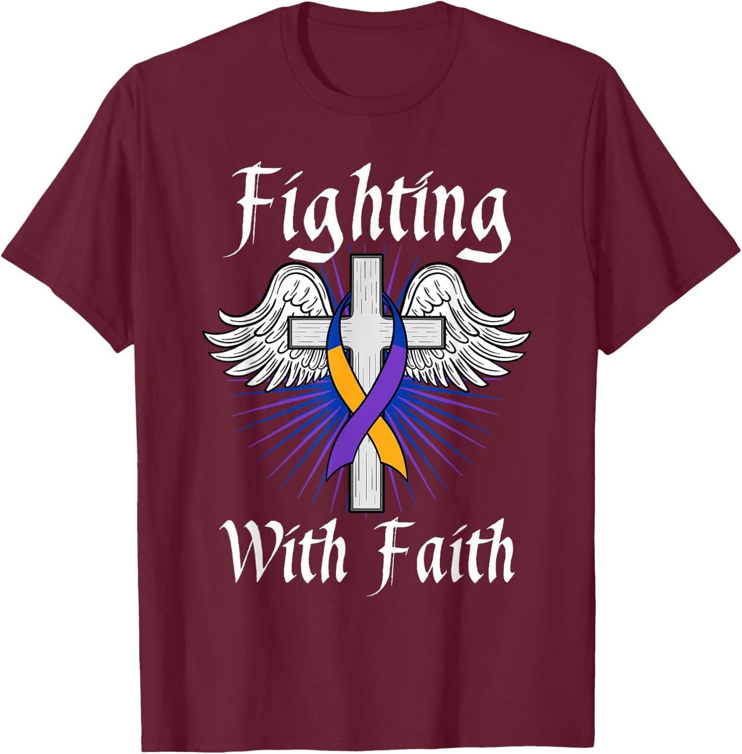 Fighting Faith Bladder Cancer Purple Blue And Yellow Dysuria T-Shirt - T-Shirt | Maroon