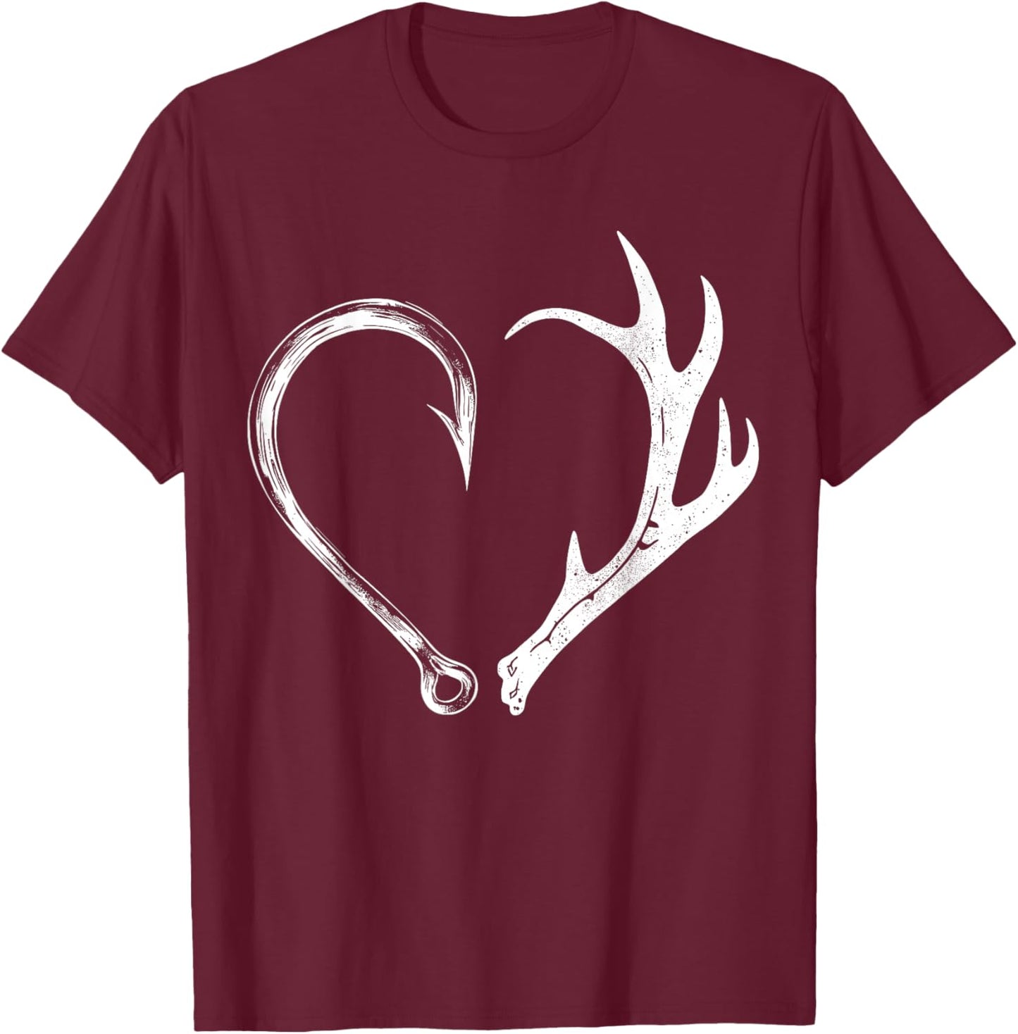 Fishing Hunting Heart Design for Outdoor Lovers T-Shirt - T-Shirt | Maroon