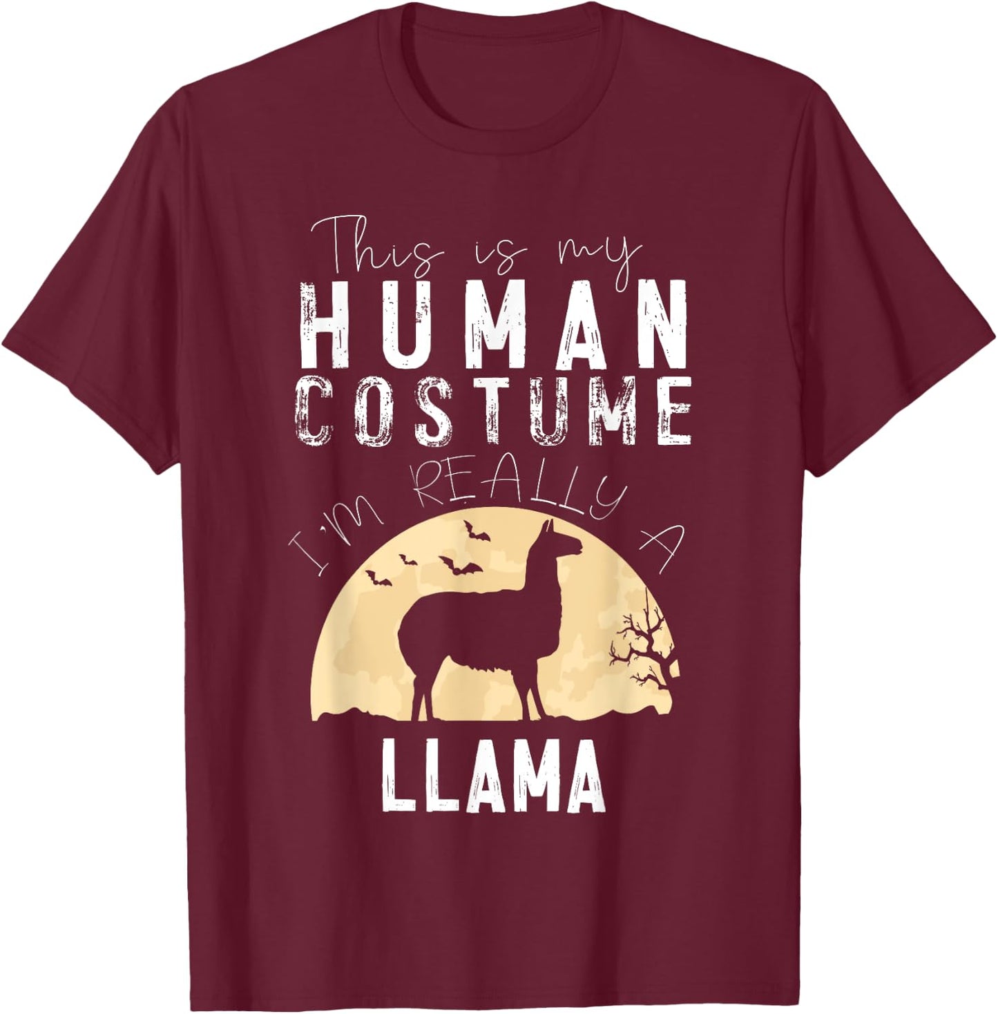 Halloween Human Costume Llama Alpaca Creepy Horror T-Shirt - T-Shirt | Maroon
