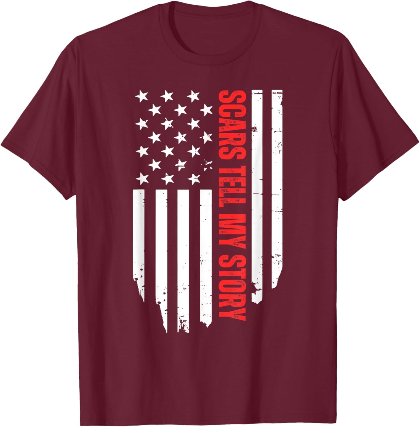 Burn Survivor United States Flag Scars and Stripes T-Shirt - T-Shirt | Maroon
