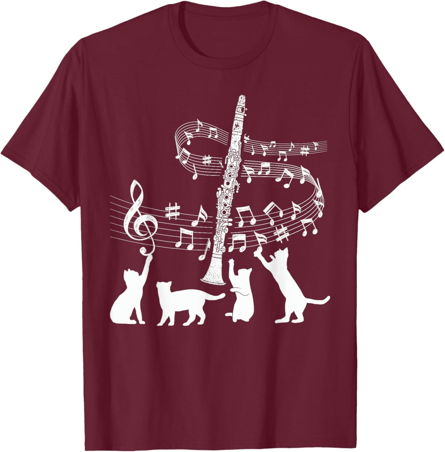 Clarinetist Cats Lover Clarinet Player Expert Musician Music T-Shirt - T-Shirt | Maroon