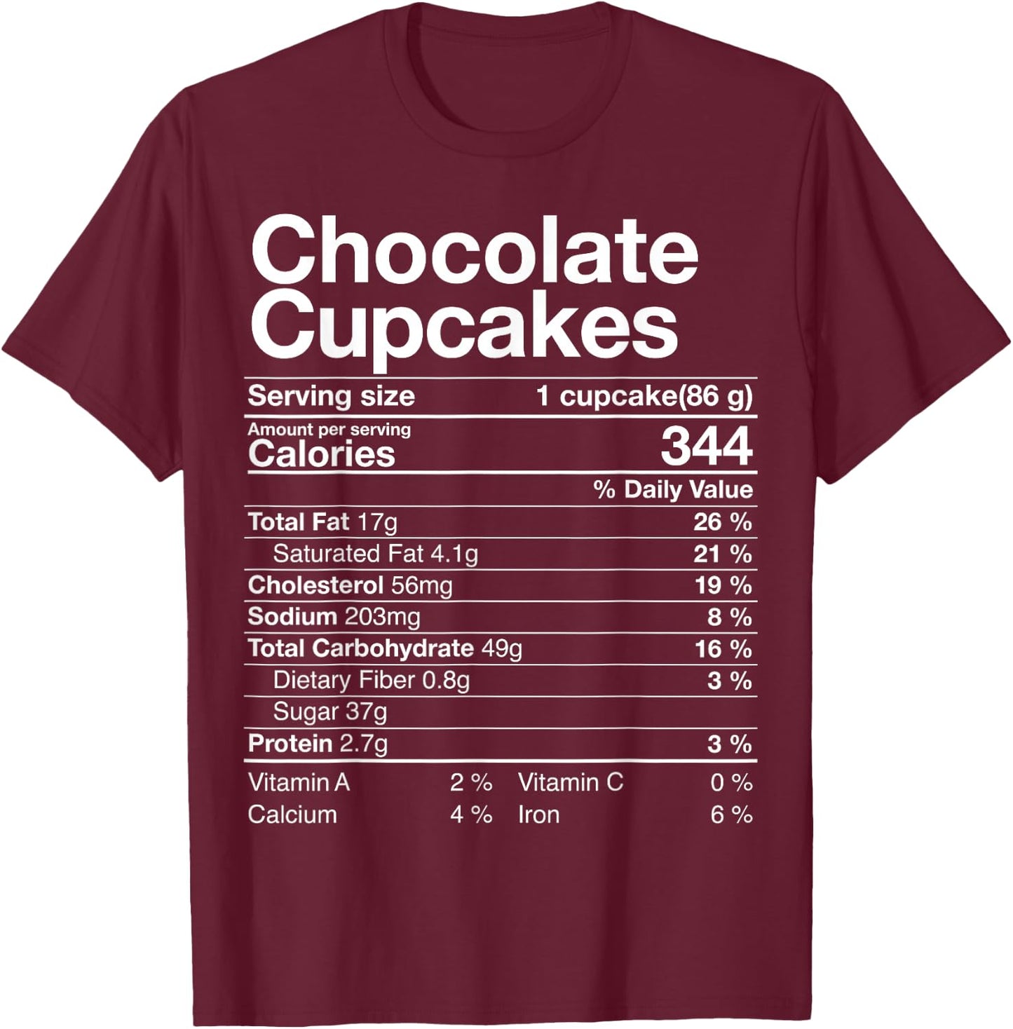 Chocolate Cupcakes Nutrition Fact Thanksgiving Dinner Gift T-Shirt - T-Shirt | Maroon