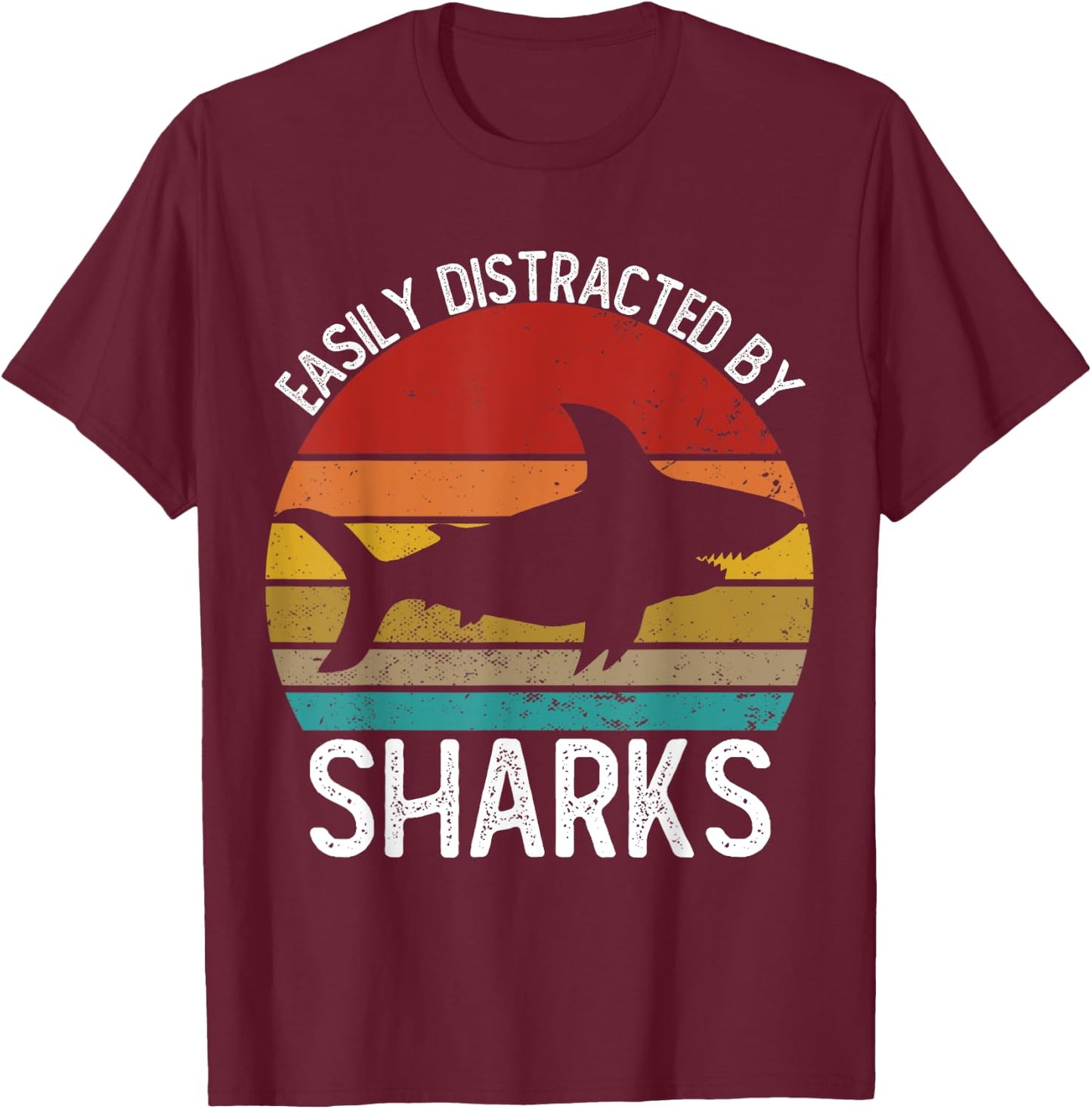 Easily Distracted By Sharks Shirts Vintage Shark T-Shirt - T-Shirt | Maroon