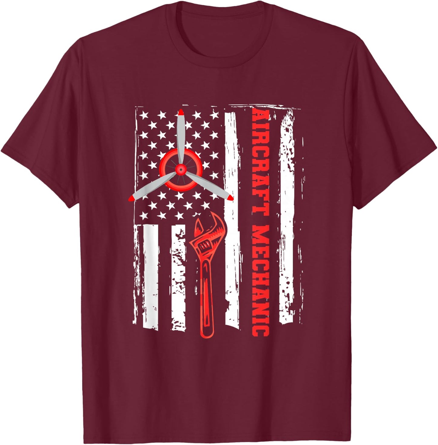 Aircraft Mechanic Us Flag Engineer - Aircraft Mechanic T-Shirt - T-Shirt | Maroon