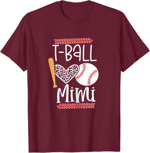 Proud T-Ball Mimi Baseball Grandma Gift Grandsons Game Day T-Shirt - T-Shirt | Maroon