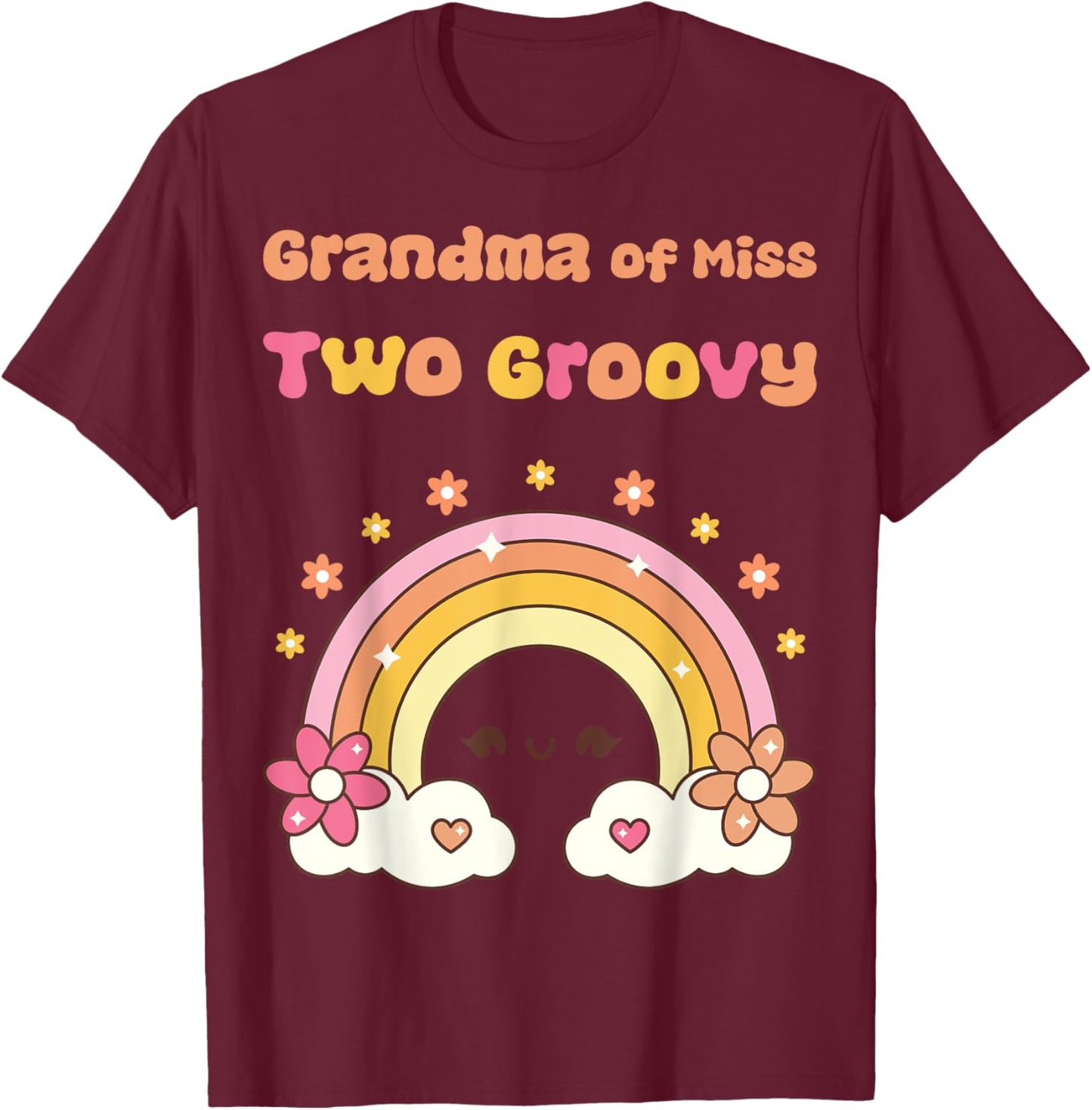 Grandma of Miss Two Groovy Boho Girl 2nd Birthday Outfit T-Shirt - T-Shirt | Maroon