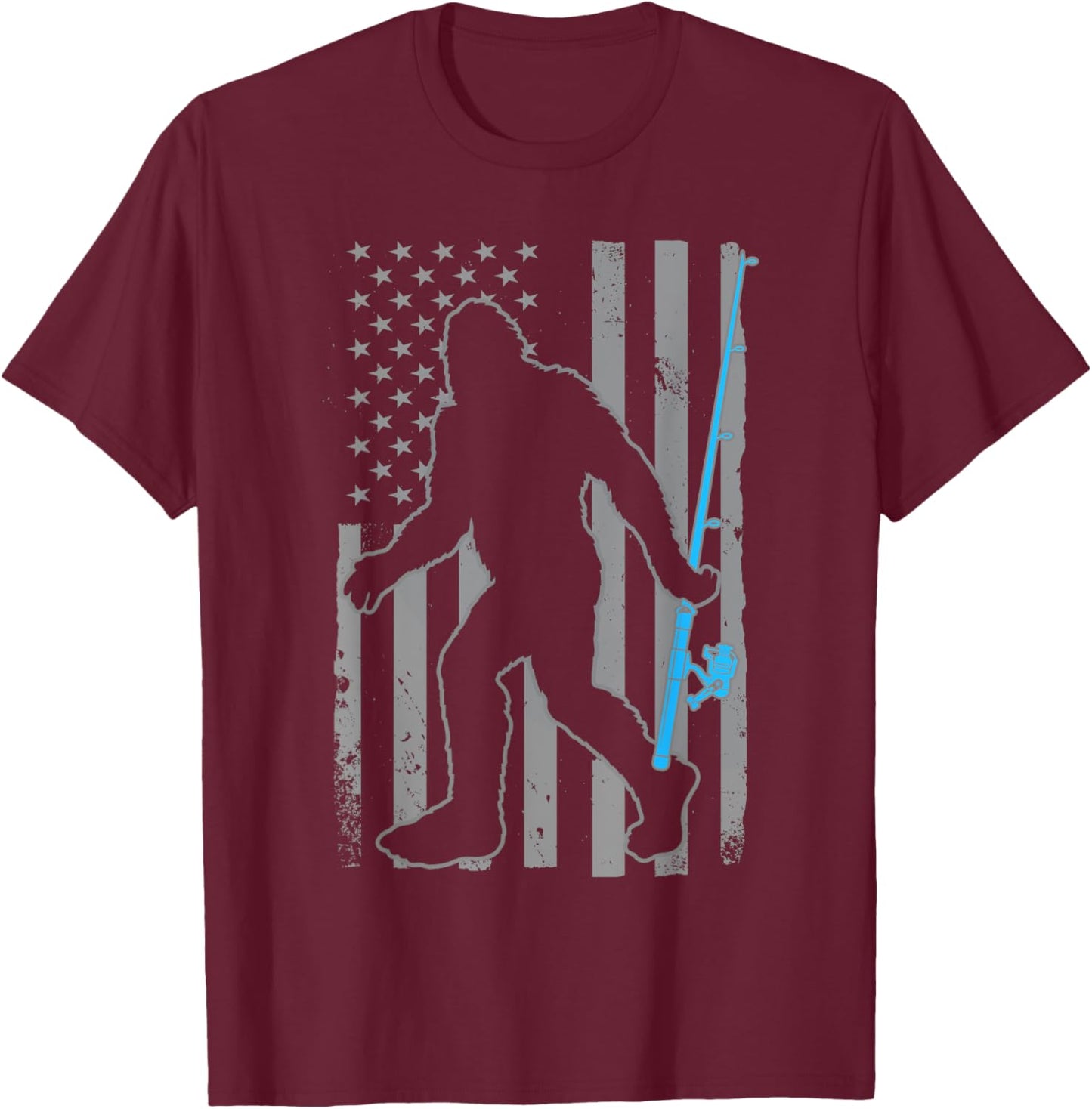 American Flag Fish Fisher Fisherman Funny Bass Fishing USA T-Shirt - T-Shirt | Maroon