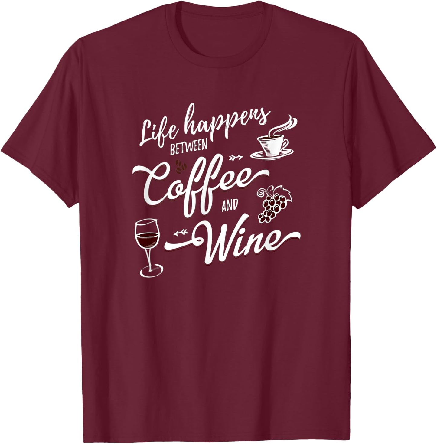 Funny Wine & Coffee Shirts With Saying Women Plus Men T-Shirt - T-Shirt | Maroon