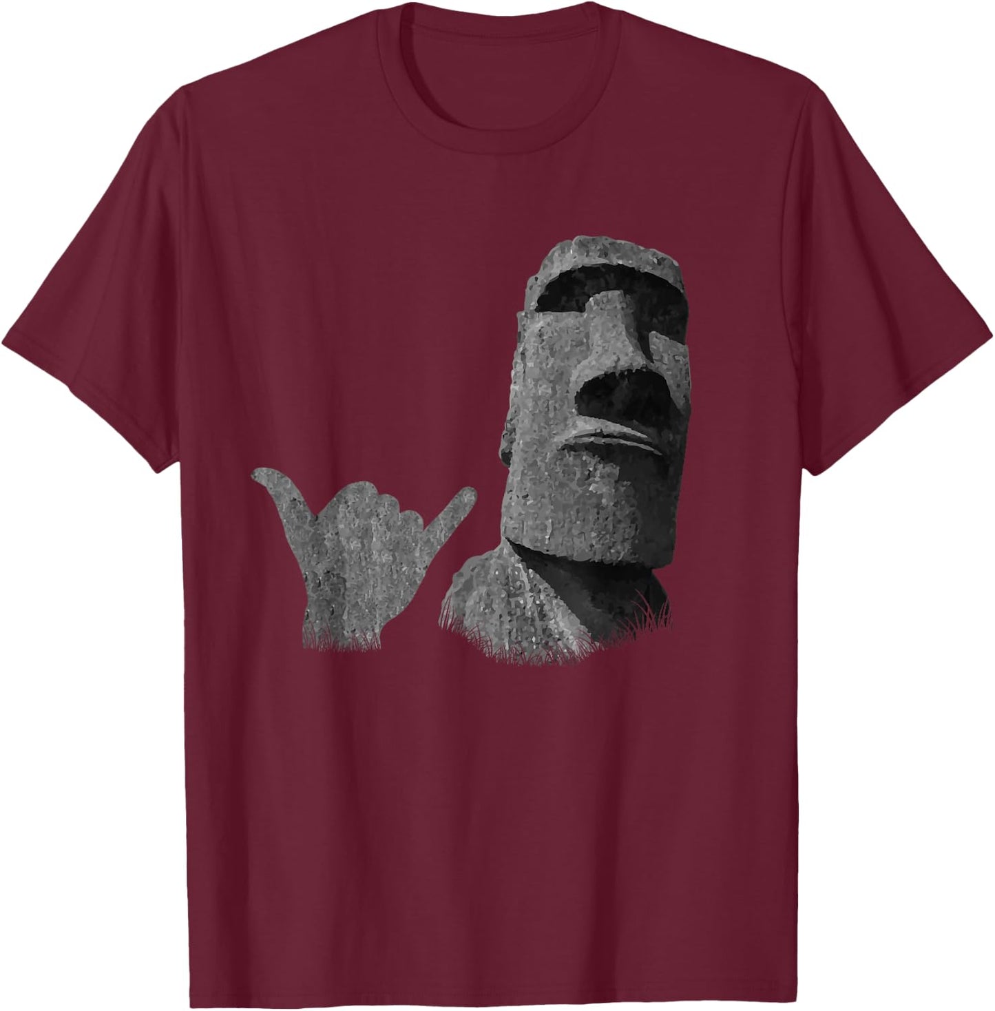 Funny Easter Island Rapa NUI Moai Statue Surfer Shaka Sign T-Shirt - T-Shirt | Maroon