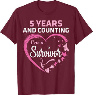 5 Years And Counting I'm A Breast Cancer Survivor Fight Win T-Shirt - T-Shirt | Maroon
