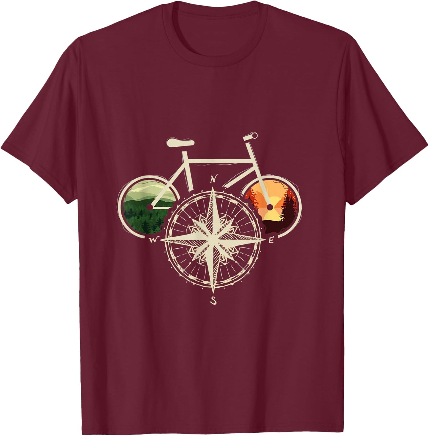 Retro Bicycle With Compass & Mountains I Bicycle Cycologist T-Shirt - T-Shirt | Maroon