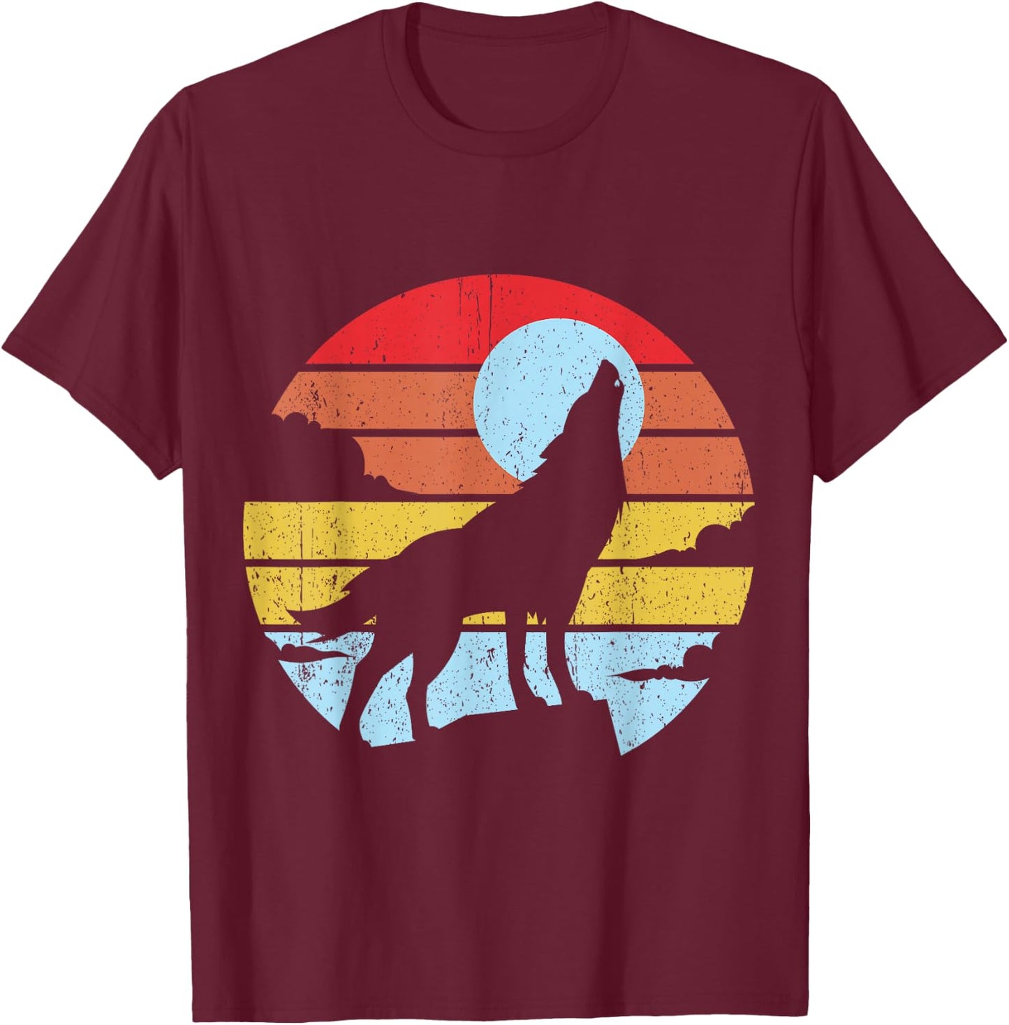 Colorful Wolf Design Wolves Moon T-Shirt - T-Shirt | Maroon