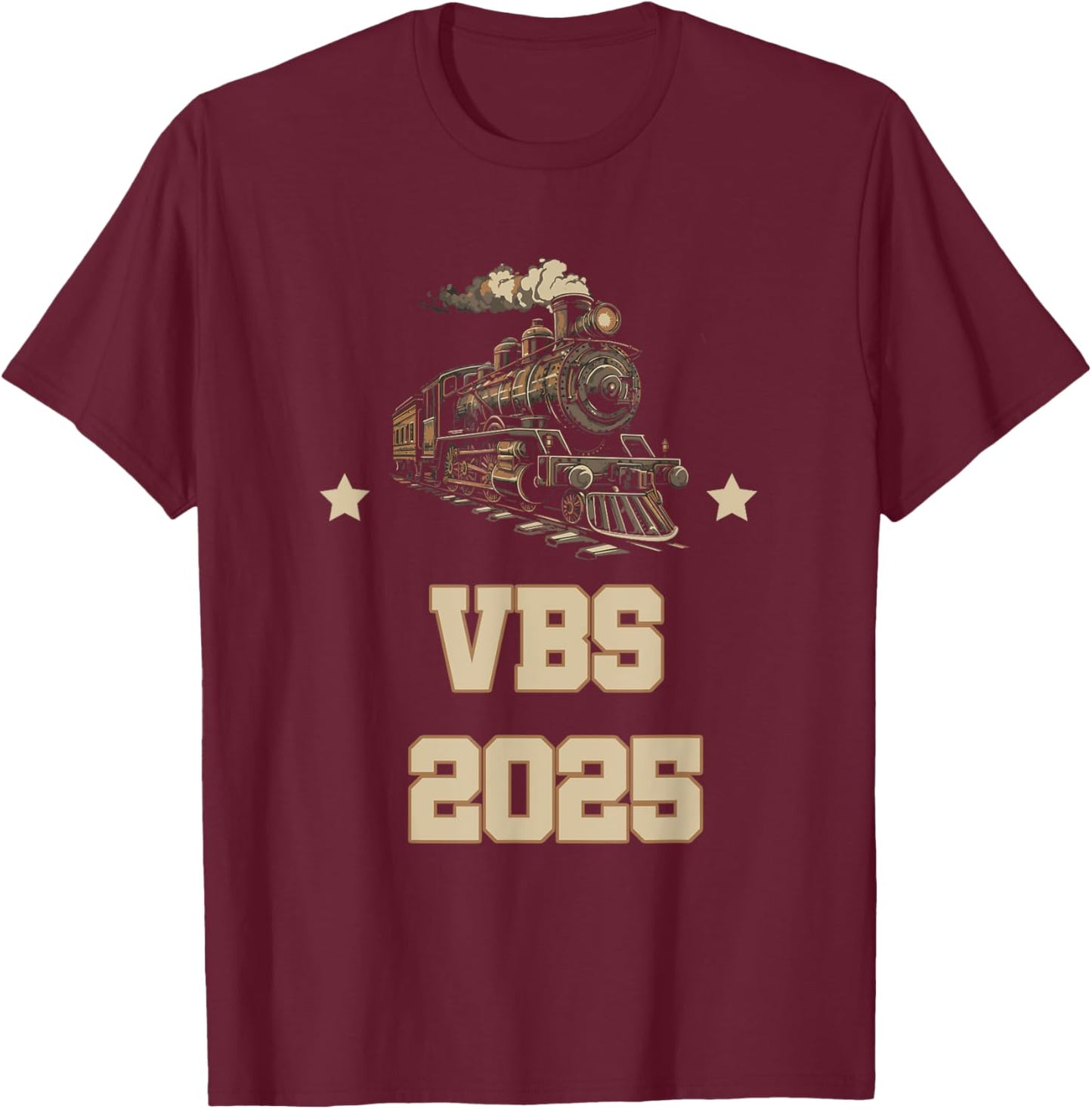 Trains at VBS 2025 Vacation Bible School Railroad VBS Team T-Shirt - T-Shirt | Maroon