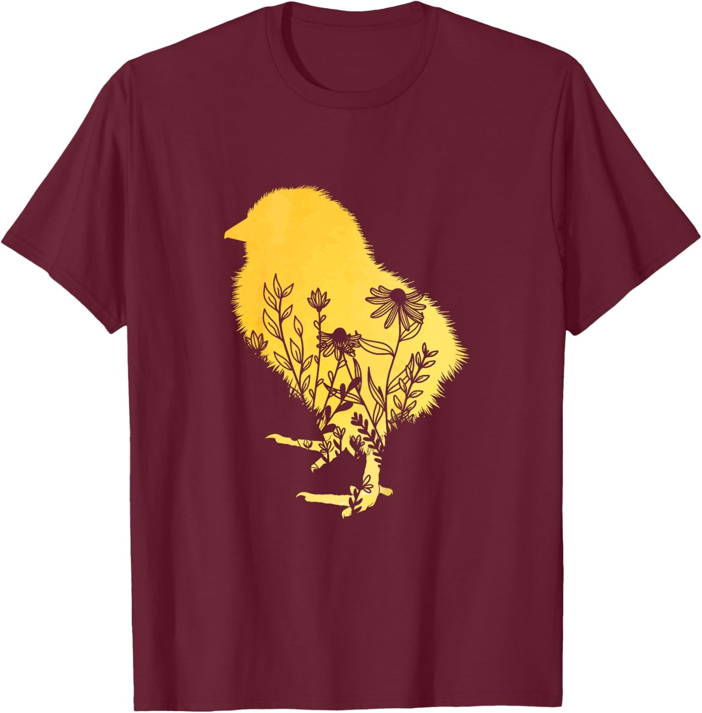 Kids Girls Chick Floral Toddler Easter Baby Chicken Cute Flower T-Shirt - T-Shirt | Maroon