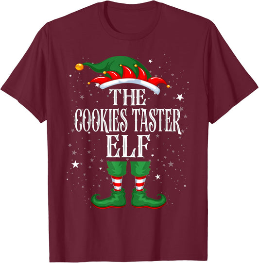 Christmas Elf Matching Family Group Funny Cookies Taster Elf T-Shirt - T-Shirt | Maroon