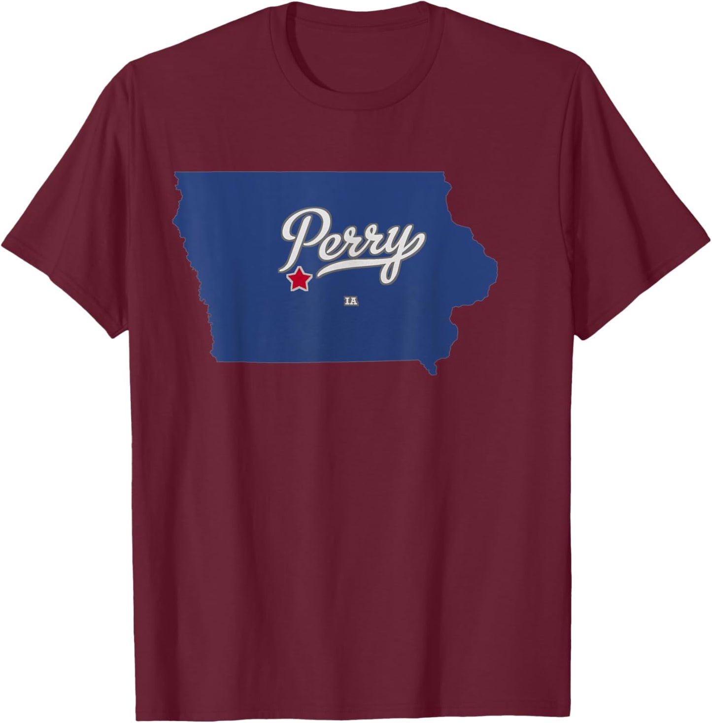 Perry Iowa IA Map T-Shirt - T-Shirt | Maroon