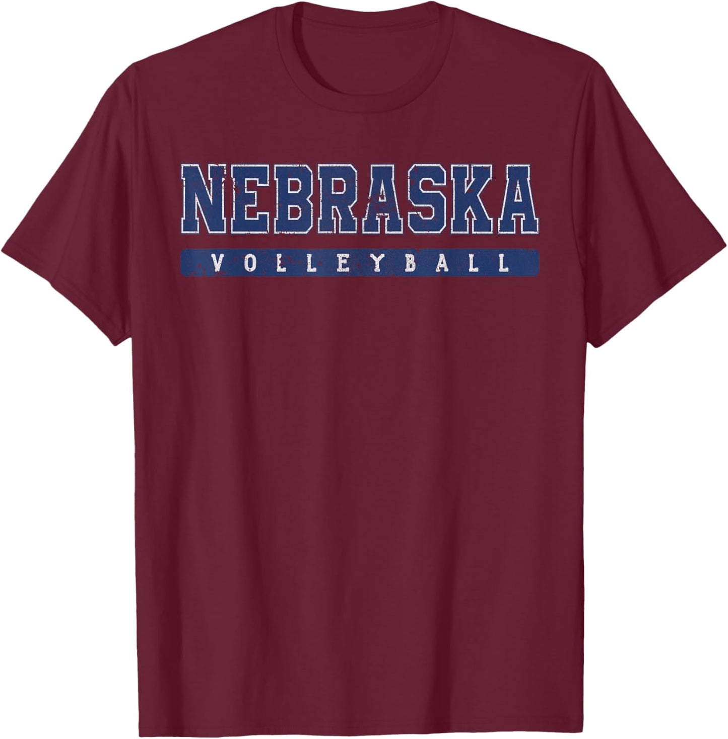 Nebraska Volleyball Varsity Blue Vintage Text T-Shirt - T-Shirt | Maroon