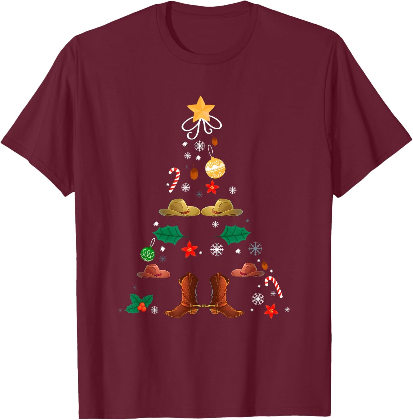 Christmas Tree Christmas New Year Line Dance Xmas Winter T-Shirt - T-Shirt | Maroon