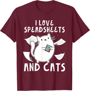 Accountant Bookkeeping Funny I Love Spreadsheets And Cats T-Shirt - T-Shirt | Maroon