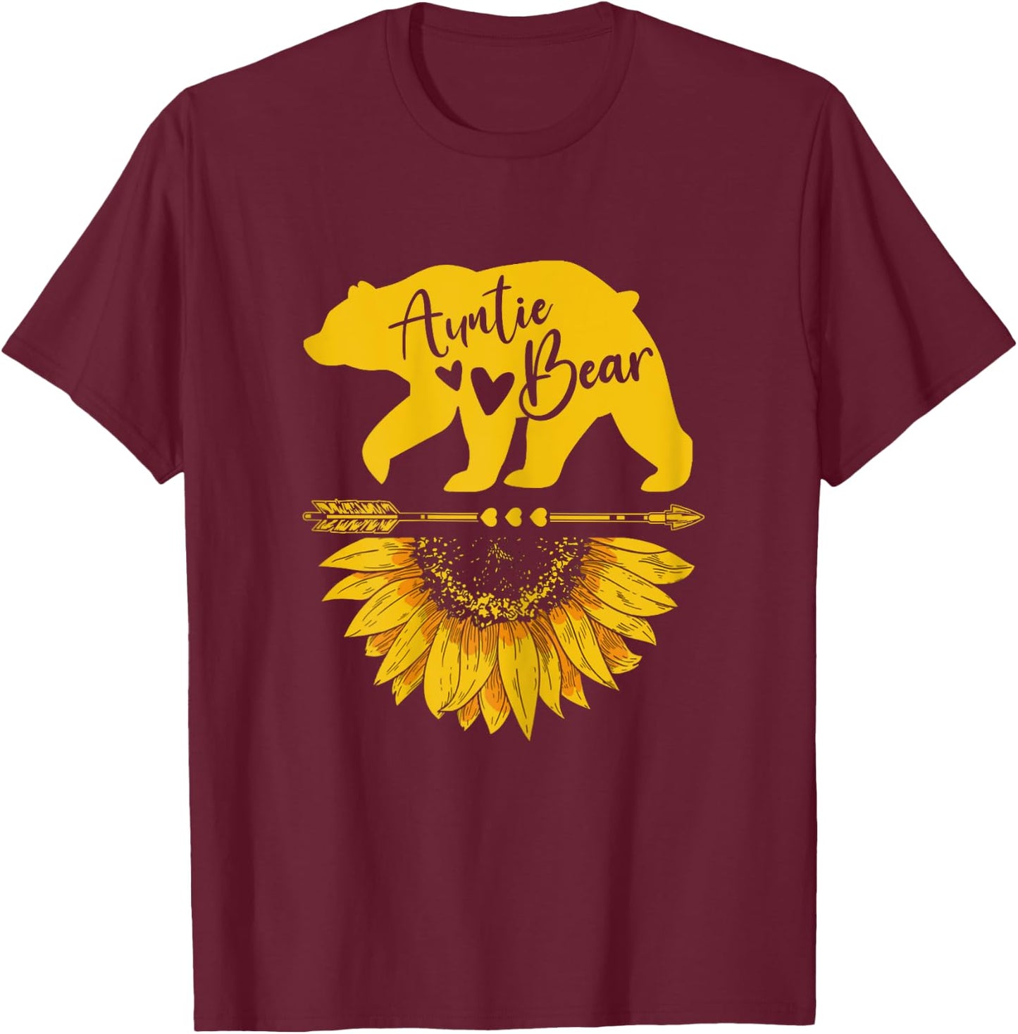 Auntie Bear Sunflower Funny Mothers Day For Mom Aunt Grandma T-Shirt - T-Shirt | Maroon