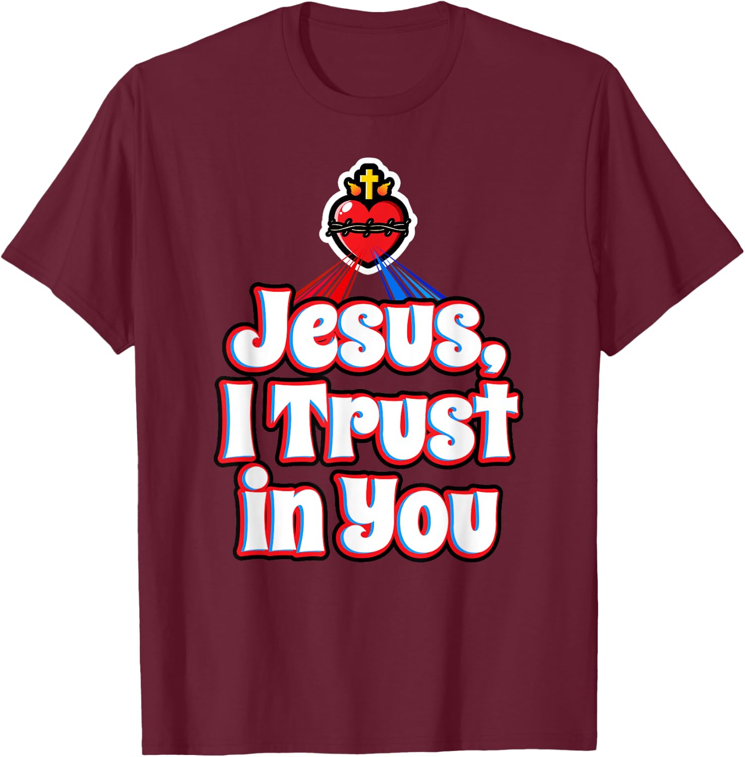 Divine Mercy for Kids Jesus I Trust in You Sacred Heart Cute T-Shirt - T-Shirt | Maroon