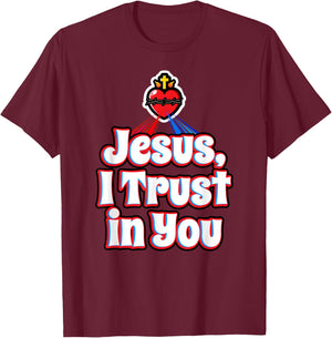 Divine Mercy for Kids Jesus I Trust in You Sacred Heart Cute T-Shirt - T-Shirt | Maroon