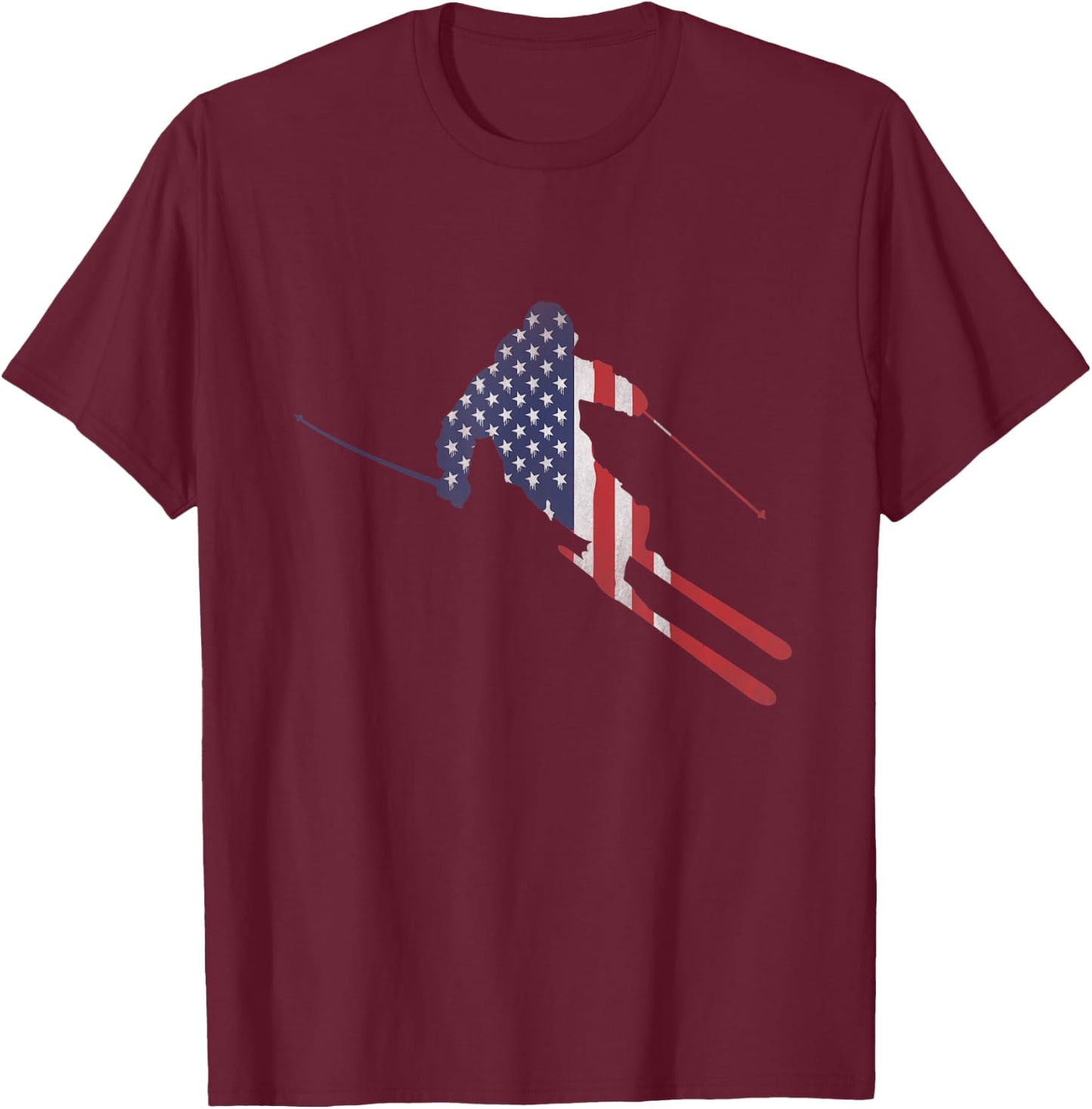 American Flag Skiing Outfit for US Skiers & Ski Run Winter Kids Men T-Shirt - T-Shirt | Maroon