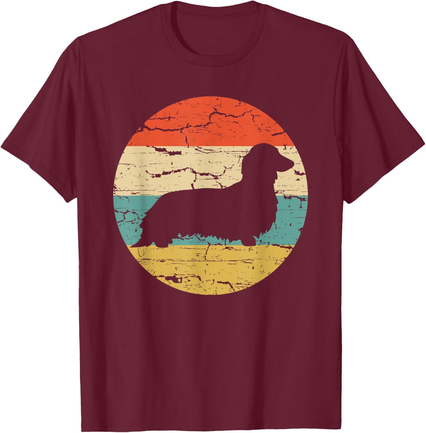 Dachshund Long Haired Dog Vintage Mom Dad Retro Men Women Girls Kids T-Shirt - T-Shirt | Maroon