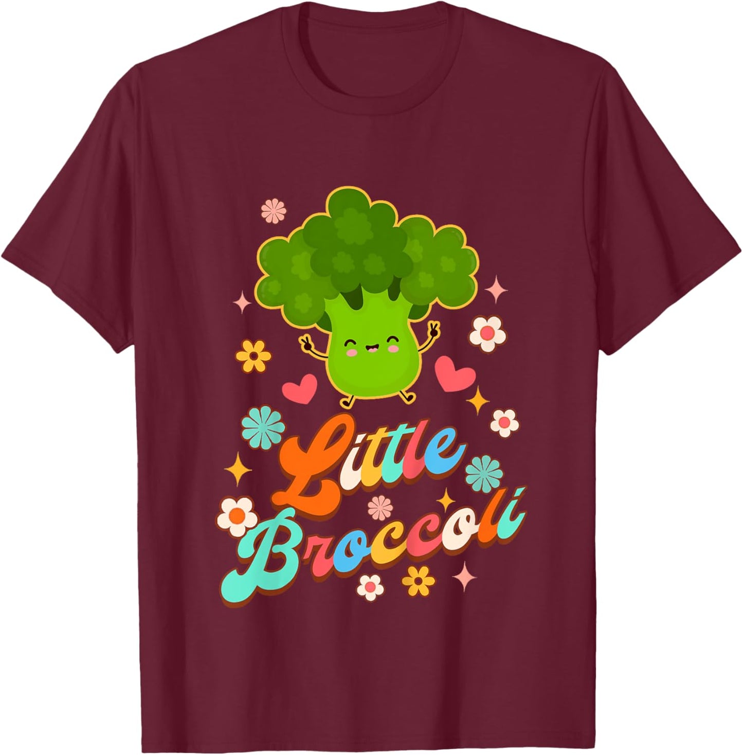 Kids Cute Broccoli Baby Shower Vegetable Vegan Little Broccoli T-Shirt - T-Shirt | Maroon
