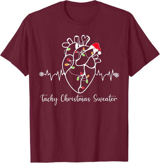 Tachy Christmas Sweater Anatomy Heart Cardiac Nurse Xmas T-Shirt - T-Shirt | Maroon
