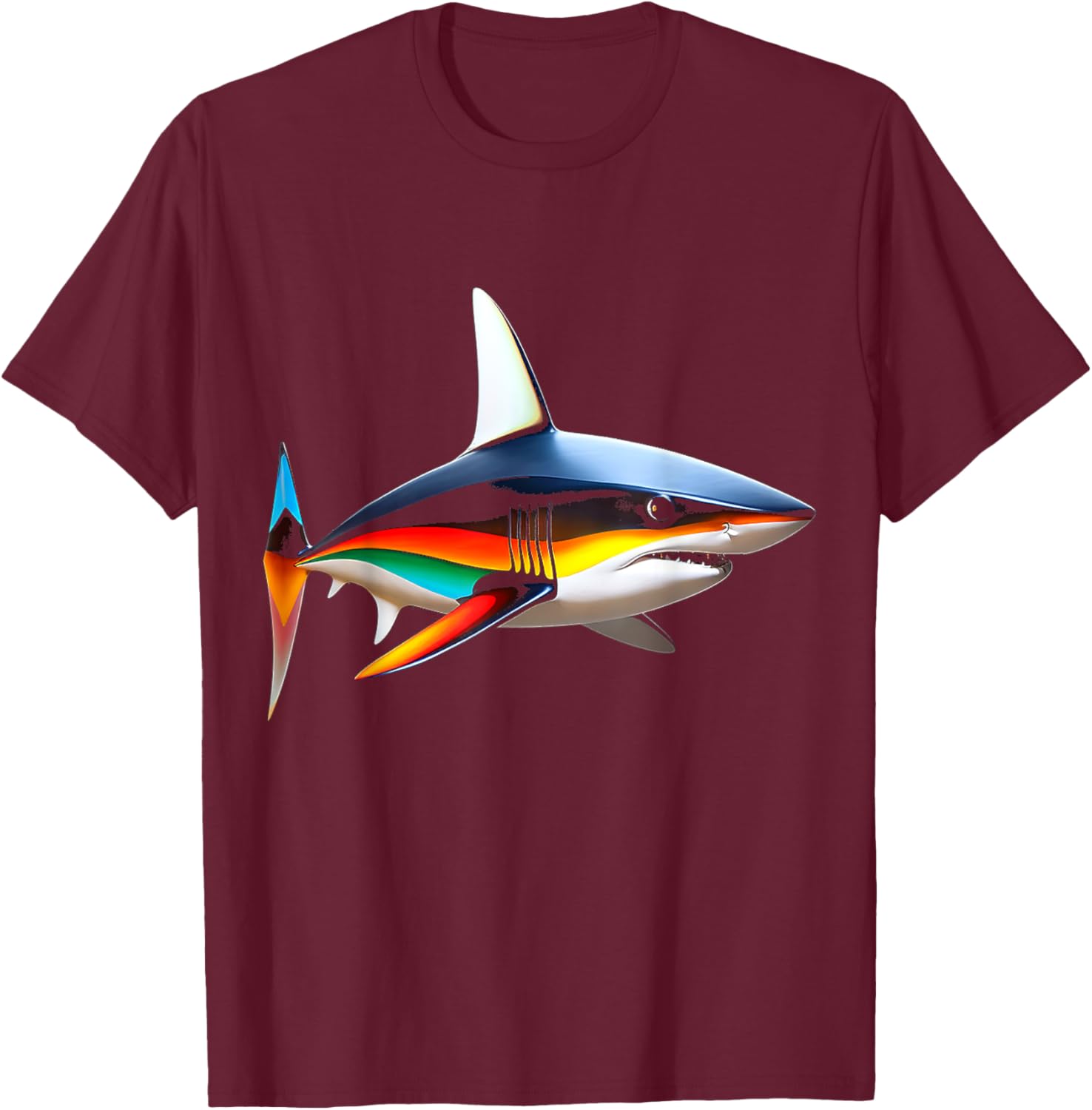 Shark Colorful Art Animal Love Illustration Graphic Shark T-Shirt - T-Shirt | Maroon