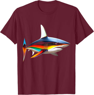 Shark Colorful Art Animal Love Illustration Graphic Shark T-Shirt - T-Shirt | Maroon