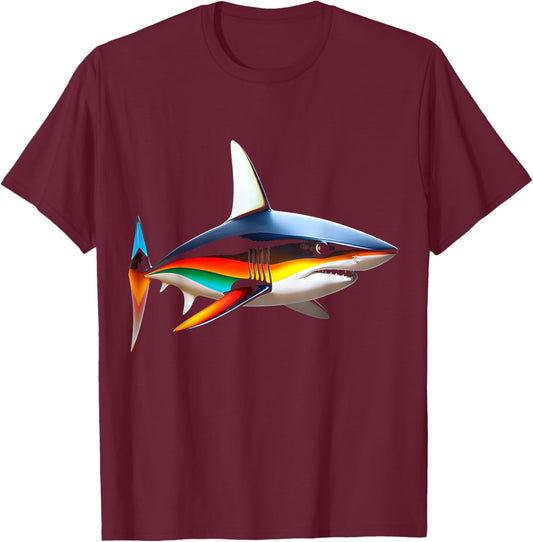 Shark Colorful Art Animal Love Illustration Graphic Shark T-Shirt - T-Shirt | Maroon