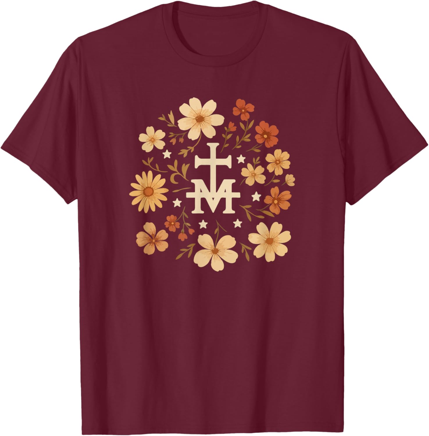 Marian Art Catholic Medal Cute Graphic T-Shirt - T-Shirt | Maroon