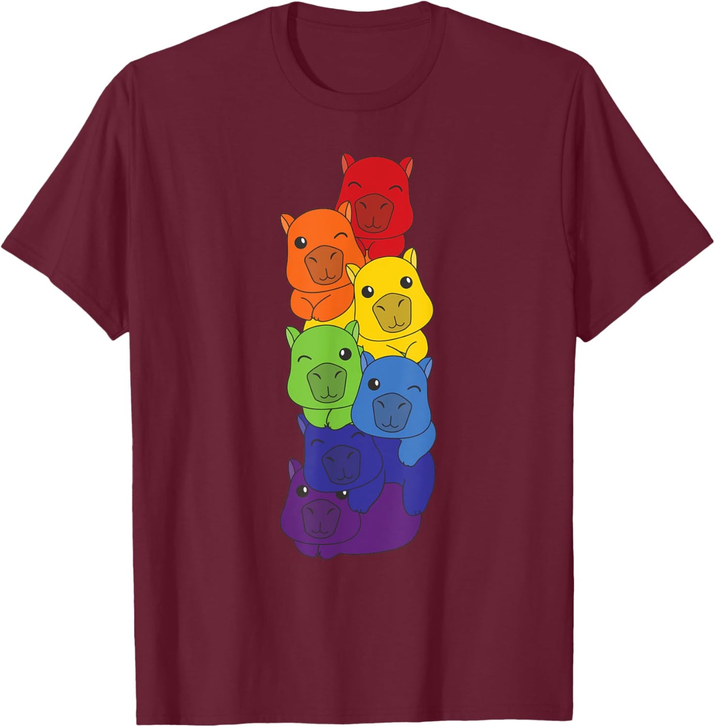 Rainbow Capybaras Cute Animals Colorful Capybara T-Shirt - T-Shirt | Maroon