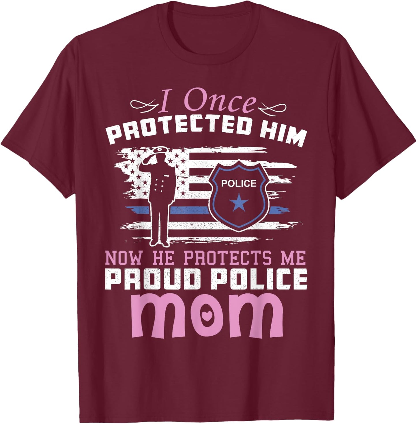American Police Thin Blue Line Gift Proud Mom T-Shirt - T-Shirt | Maroon